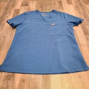 Figs short sleeve blue scrub top woman's size Medium